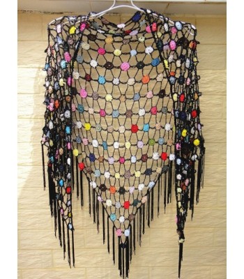 Crochet Shawl Scarf Fringe Multi