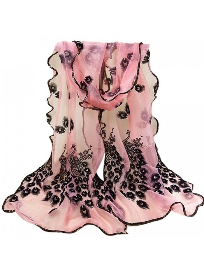 170x38cm HENGSONG Women Peacock Flower Lace Scarf Wrap Shawl Pashmina - Pink - CT12DRBB7OD