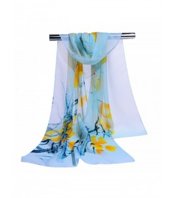 GERINLY Elegant Women Scarves Pretty Flowers Print Sheer Scarf - Lightcyan - C817XQ5M4XO