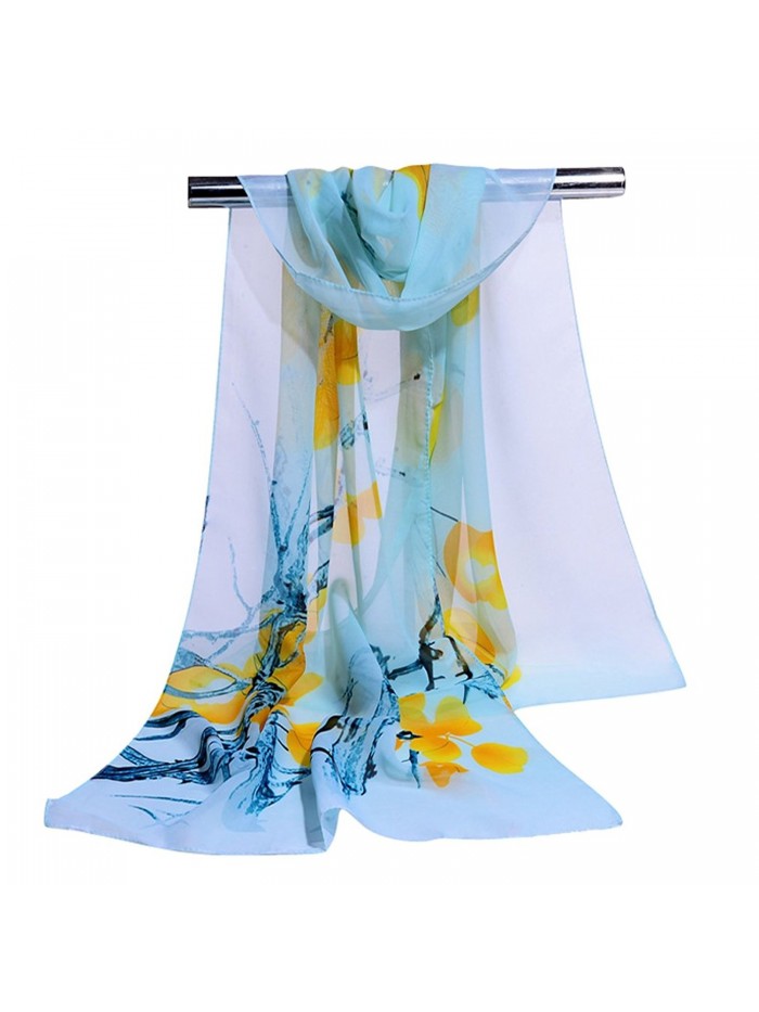 GERINLY Elegant Women Scarves Pretty Flowers Print Sheer Scarf - Lightcyan - C817XQ5M4XO