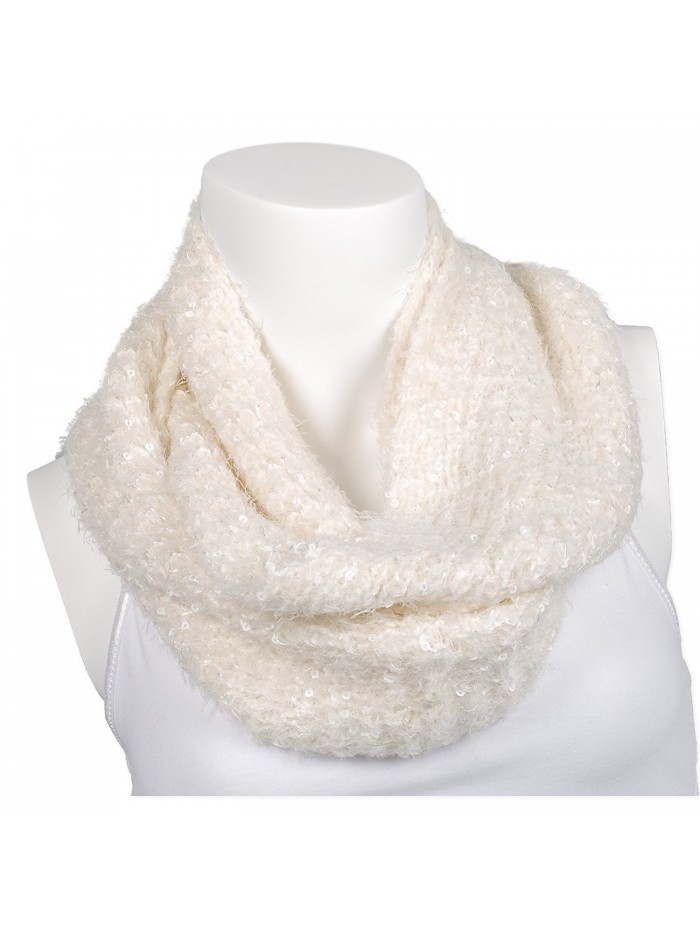 Snoozies Womens Thick and Soft Winter Knit Infinity Scarf - Soft Sequin - White - CC127DHM0B1