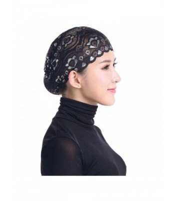 Qingfan Women Muslim Hijab Ruffle Cancer Chemo Elegant Lace Hat Beanie Scarf Turban Head Wrap Cap - Black - C6186OMRY8Y