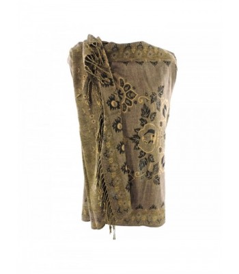 Silver Fever Pashmina - Jacquard Paisley Shawl - Stylish Scarf - Double Sided Wrap - Khaki Black - CZ1889OZXU5