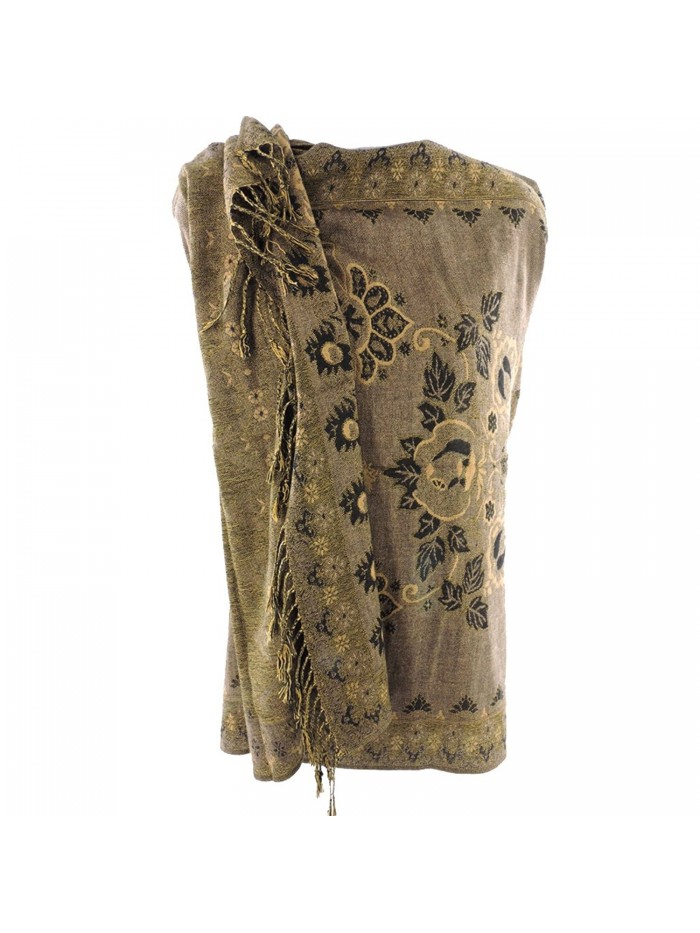 Silver Fever Pashmina - Jacquard Paisley Shawl - Stylish Scarf - Double Sided Wrap - Khaki Black - CZ1889OZXU5