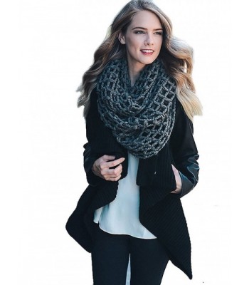 Women's Winter Fall Net Knit Infinity Scarf Cowl Wrap Scarves YS-3684 - Gray - CE12MY0IB97