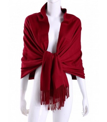 MuNiSa Women's Large Soft Pashmina Cashmere Blend Shawls Wrap Stole Scarf with Tassel - Burgundy - CM186RZ9XIN