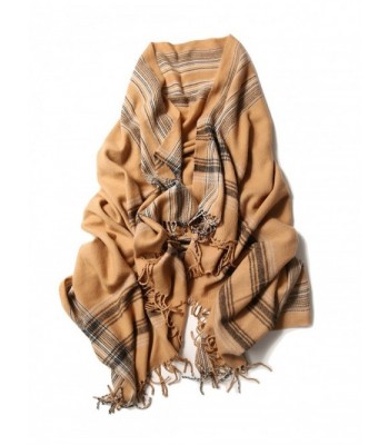 Wool Scarf Shawl Oversize Blanket Cashmere Feel Scarves And Wraps For Men And Women - Caramel Plaid - CY12L8EDUSH