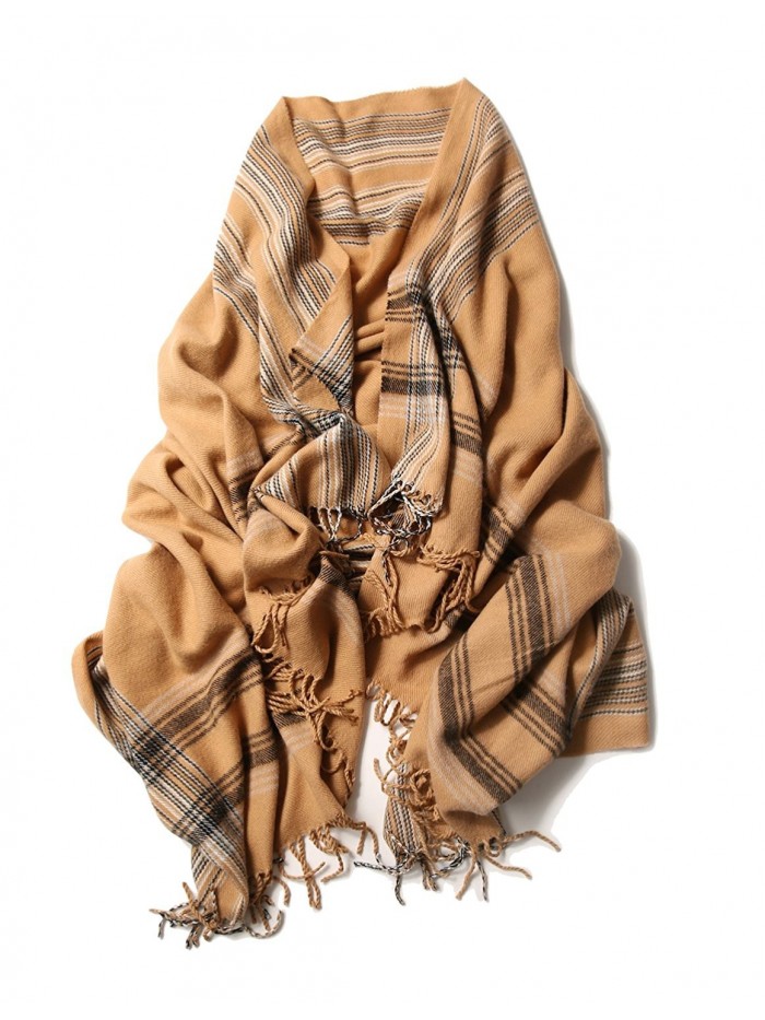 Wool Scarf Shawl Oversize Blanket Cashmere Feel Scarves And Wraps For Men And Women - Caramel Plaid - CY12L8EDUSH