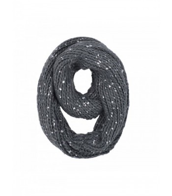 Premium Unique Winter Silver Flakes Rib Knit Soft Infinity Loop Circle Scarf - Charcoal Grey - C212MZIPUUW