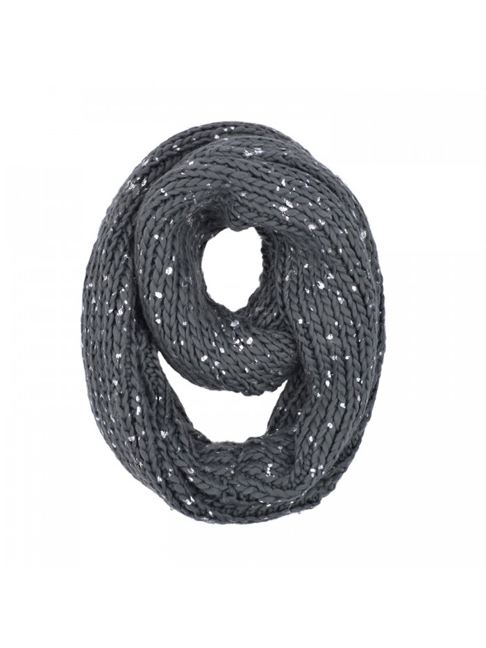 Premium Unique Winter Silver Flakes Rib Knit Soft Infinity Loop Circle Scarf - Charcoal Grey - C212MZIPUUW