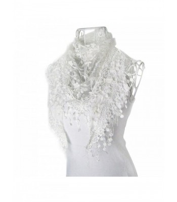 DZT1968 Autumn Winter Women Girl Sweet Lace Triangle Shawl Scarf With Tassels (White) - CT12599UJEF