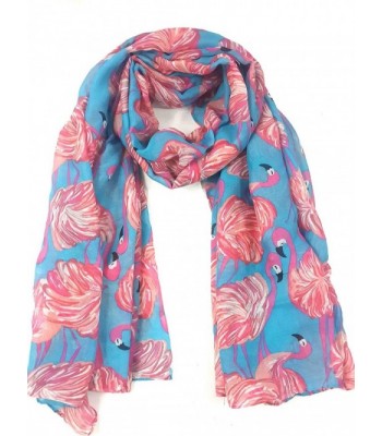 Lina & Lily Flamingo Print Women's Lightweight Scarf - Blue - CK11T0ORVXD