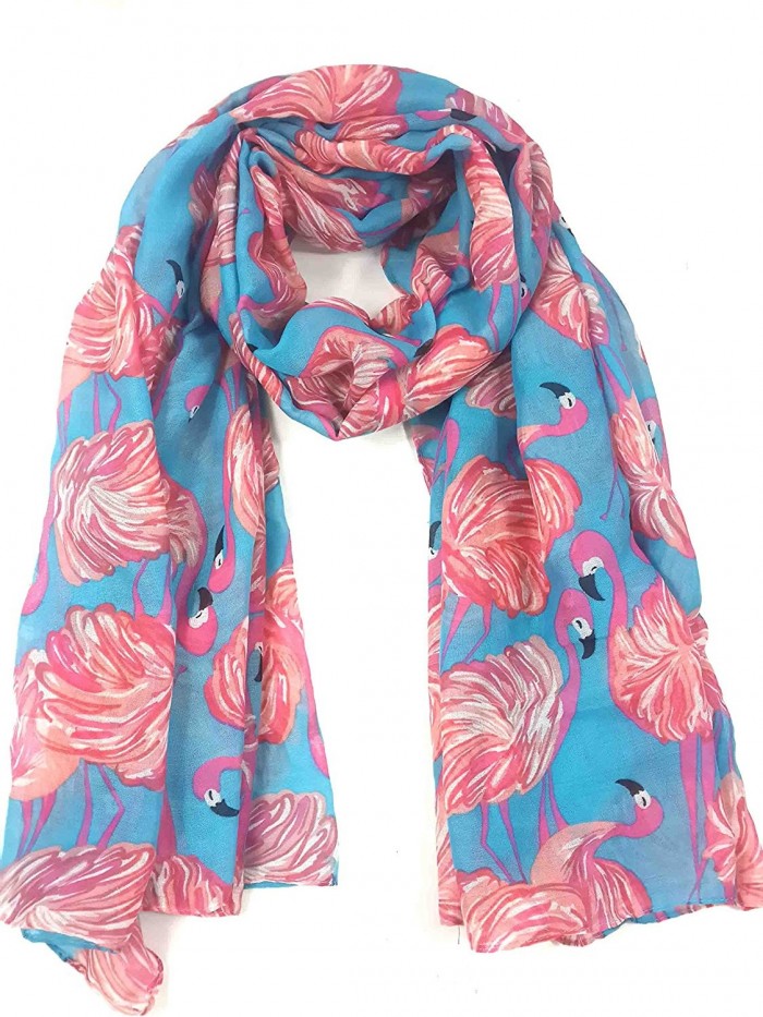 Lina & Lily Flamingo Print Women's Lightweight Scarf - Blue - CK11T0ORVXD