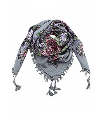 US&R Women's Retro Style Colorful Printed Light Square Scarf Spring Tassels - Gray - CI12CV3GRRF