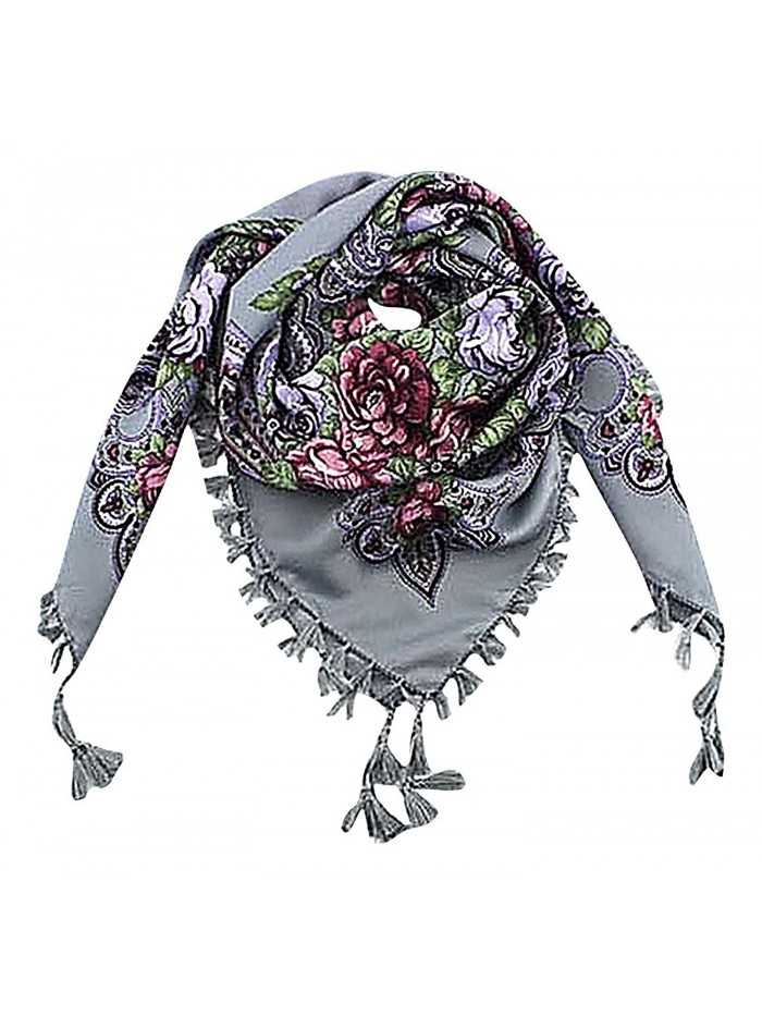 US&R Women's Retro Style Colorful Printed Light Square Scarf Spring Tassels - Gray - CI12CV3GRRF