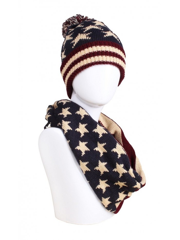 American Flag Knitted Hat- Scarf- Gloves Set - Hat and Infinity Scarf - C31895T00IE