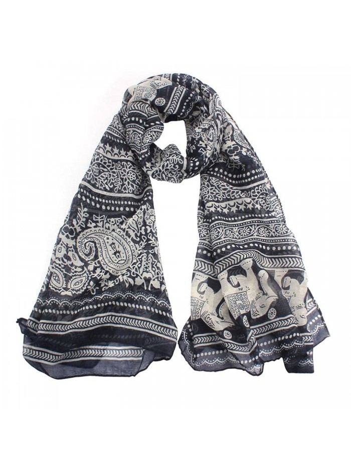 Clearance! Women Boho Elephant Print Lightweight Voile Scarves Shawl Wrap Antumn Winter Scarf - Blue - CJ188U6QK6U