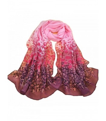 Franterd Women Gradual Change Color Long Chiffon Wraps Shawl Scarves - Pink - C512BX2USX9