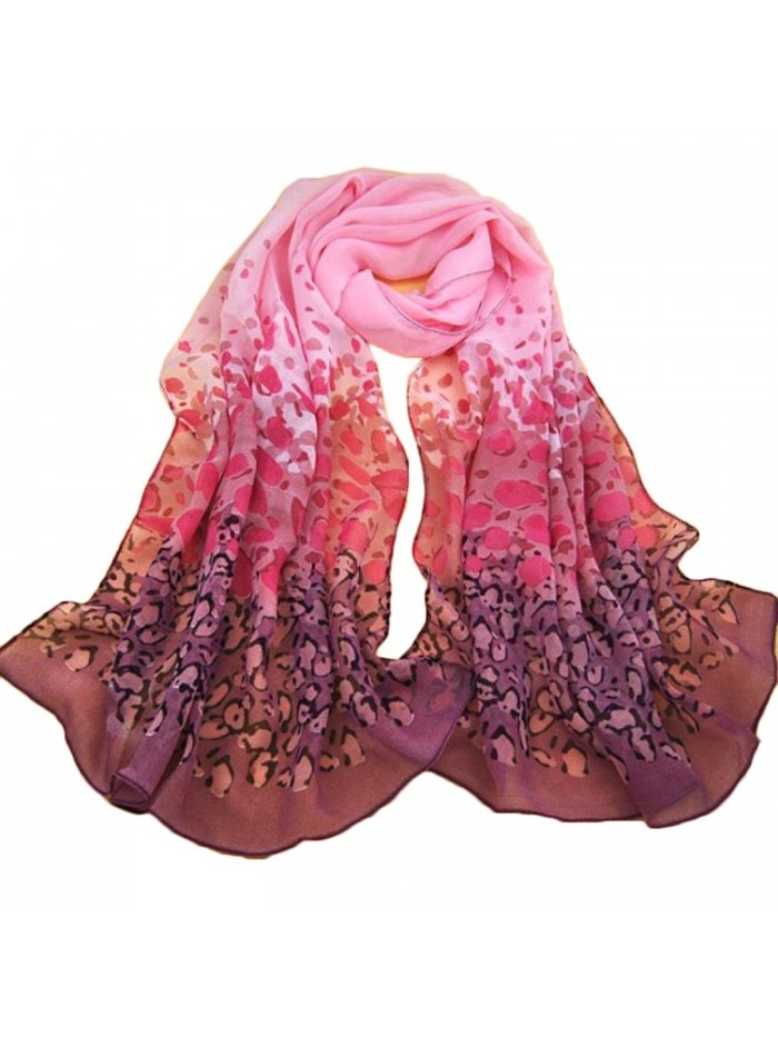 Franterd Women Gradual Change Color Long Chiffon Wraps Shawl Scarves - Pink - C512BX2USX9