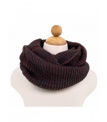 Two-Tone Winter Knit Warm Infinity Circle Scarf - Different Colors Available - Burgundy - CB11GQH8X1B
