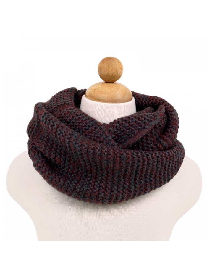 Two-Tone Winter Knit Warm Infinity Circle Scarf - Different Colors Available - Burgundy - CB11GQH8X1B
