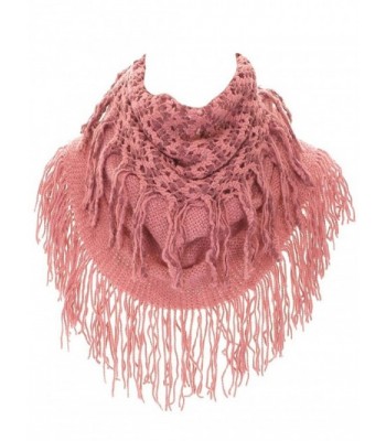 Women's Knit Tubular Fringed Infinity Scarf - Dusty Rose - CF11OGB2OJV