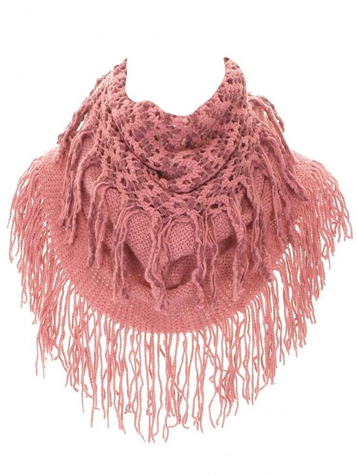 Women's Knit Tubular Fringed Infinity Scarf - Dusty Rose - CF11OGB2OJV