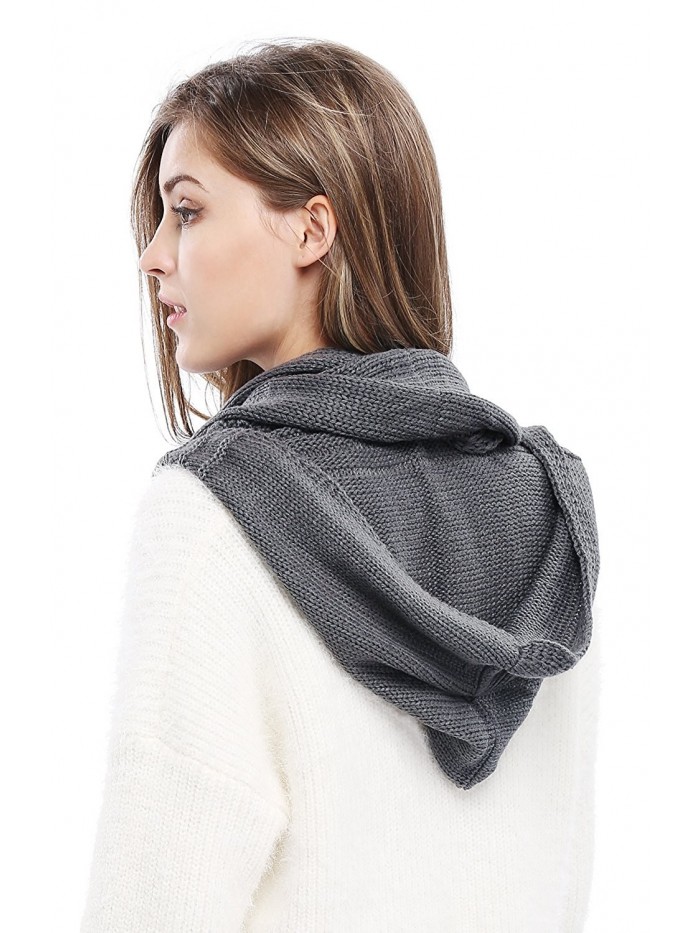 Winter Soft Pullover Knit Infinity Scarf Beanie Hoodie Scarf - Gray - C012MZ5JIST