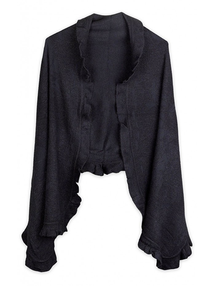 Debra Weitzner Women's Cashmere-feel Knit Shawl Cape with Ruffled Trim - Black - CU12BTCWISV