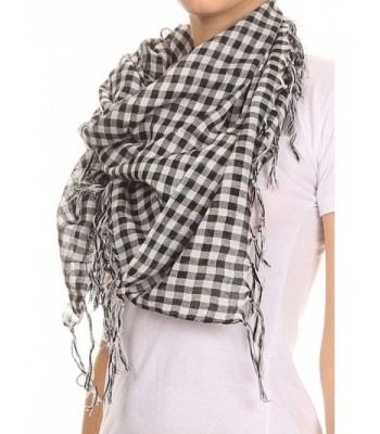 AN Womens Plaid Scarf Check Squares in Buffalo Plaid or Gingham Squares Tassels - Black Gingham - CU1180PV6D9