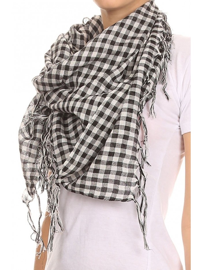 AN Womens Plaid Scarf Check Squares in Buffalo Plaid or Gingham Squares Tassels - Black Gingham - CU1180PV6D9