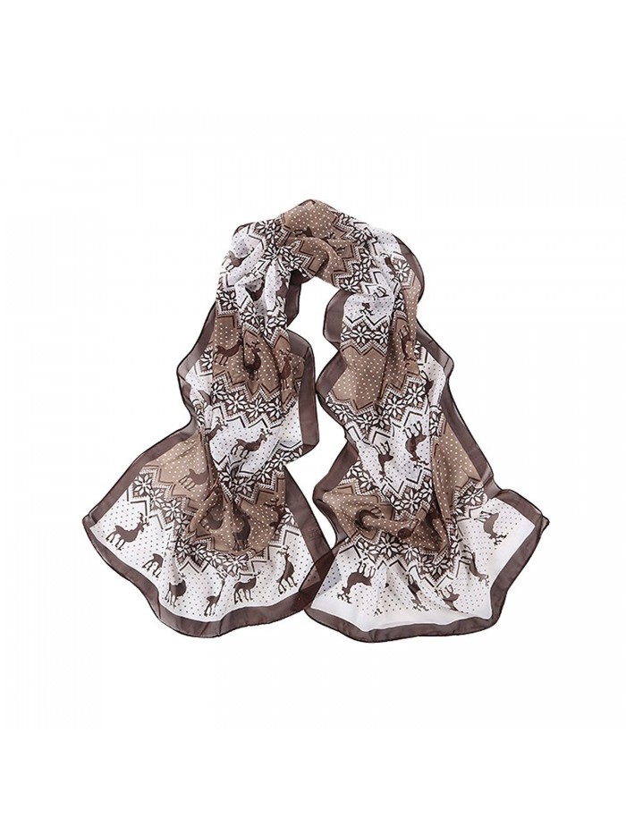 E-Clover Lightweight Chiffon Sheer Scarves: Women's Cute Moose Print Scarf - Coffee - C812MZGTY3J