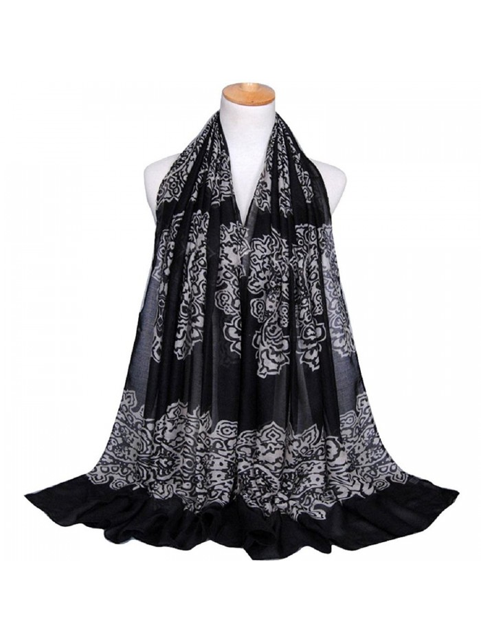 TONSEE Ladies Fashion Printing Long Soft Wrap Scarf Shawl - Black - CQ12N2LPCG0