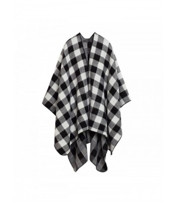 Manzocha Stylish British Plaid Thick Shawl Cape Poncho Cardigan Coat Keep Warm - Whiteblack - C512N4TKOKN