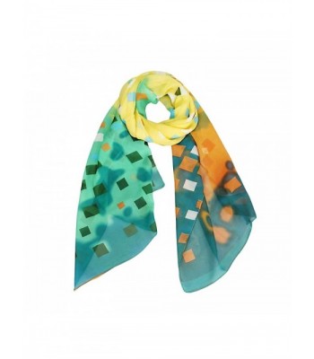 Women's Light and Bright Grid Design Scarf and Shawl - Blue / Yellow / Green - CU12N5KRXNJ