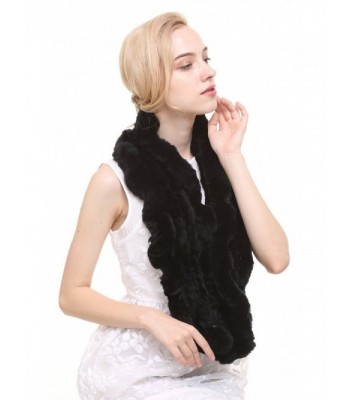 Vogueearth Women'Real Knitted Rabbit Fur Winter Warmer Scarf - Black - CU11ACL2EST