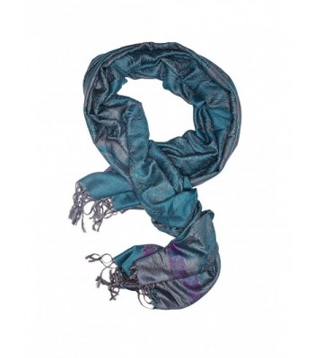 Ladies Pashmina Shawl Paisley Scarf Wrap With Fringe Fashion Scarves For Women (teal blue- gray- purple) - C312N2Q1B25