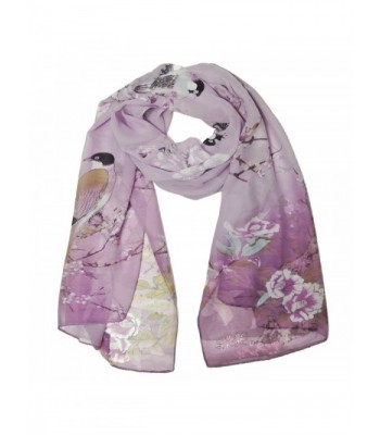 Wrapables Floral Bird Print Polyester and Silk Oblong Scarf - Wisteria - CF11JQYIH4J