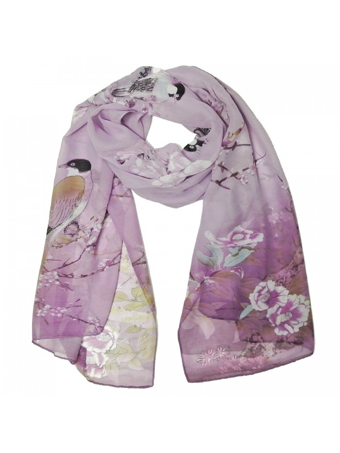 Wrapables Floral Bird Print Polyester and Silk Oblong Scarf - Wisteria - CF11JQYIH4J