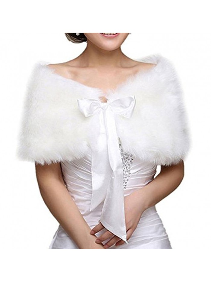 Prom Queen Faux Fur Wrap Shawl Shrug Bolero Cape Lady Gift Jacket coat shawls - Ivory - C512O4PP4DJ