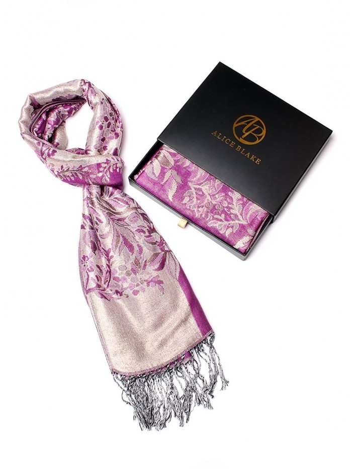 Alice Blake Premium Metallic Floral/Paisley Pashmina Scarf Shawl Wrap w/Gift Box - Purple - CT12OCKLFAJ