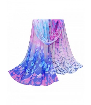 XUANOU Women Design Bright-coloured Printed Silk Soft Chiffon Shawl Wraps Scarf - Blue - CM12MNX2XGH