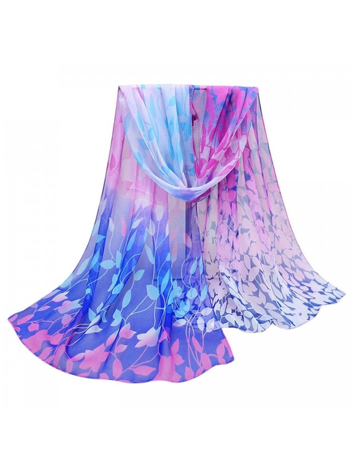 XUANOU Women Design Bright-coloured Printed Silk Soft Chiffon Shawl Wraps Scarf - Blue - CM12MNX2XGH