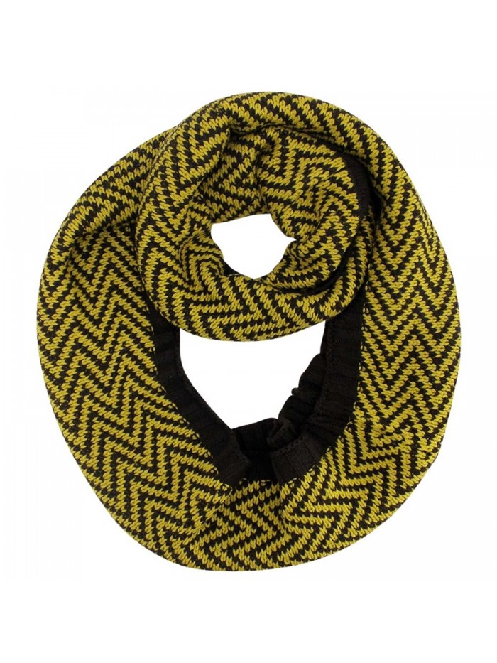 Chevron Pattern Knit Circle Infinity Scarf - Brown - CN11GQUWC3X