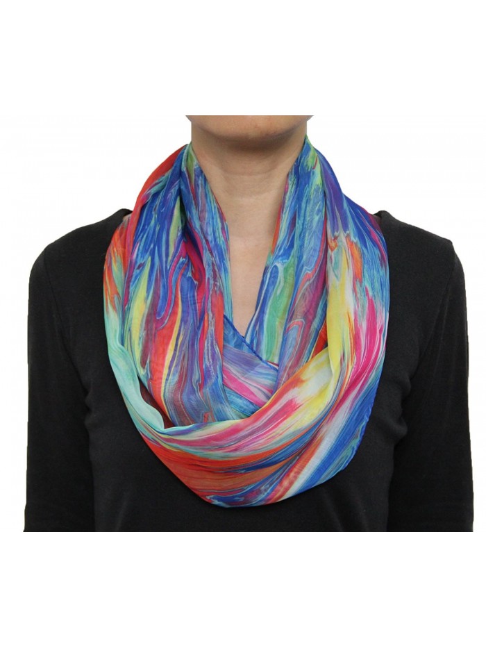 Neon Rainbow Glistening Water Wave Print Silky Chiffon Infinity Circle Scarf Blue - CF121DJM4HF