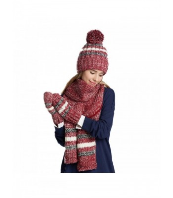 Women Fashion Hat gloves scarf set Winter Warm Knitted Scarf and Hat Set Skullcaps - Red - C812N0JZUOA