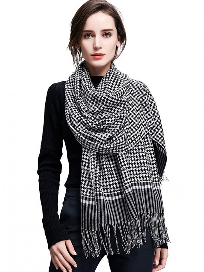 Kagogo Women's Australian Wool Cozy Winter Warm Thick Wrap Scarf Shawl - White&black - C612ODM91JX