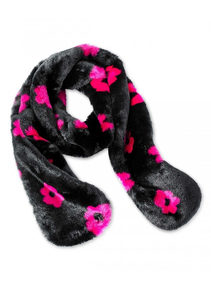 Betsey Johnson BJ45854 Trolls Floral Faux-Fur Scarf Dark Pink & Black - CM17YE6S6XS