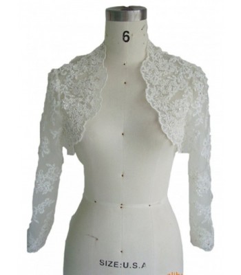 EllieHouse Women's Lace Wraps Wedding Bridal Bolero Jacket With Pearls WJ16 - White - CE12MMUS2MZ
