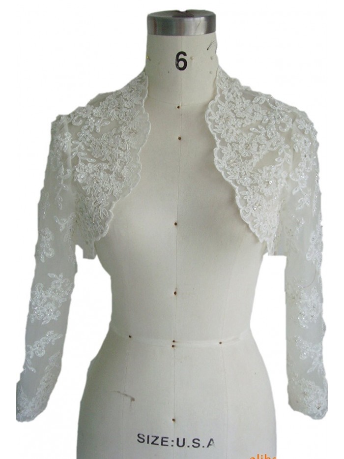 EllieHouse Women's Lace Wraps Wedding Bridal Bolero Jacket With Pearls WJ16 - White - CE12MMUS2MZ